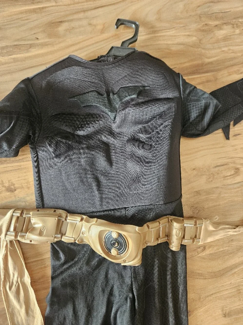 Black Batman Superhero Kids Costume with Gold Belt